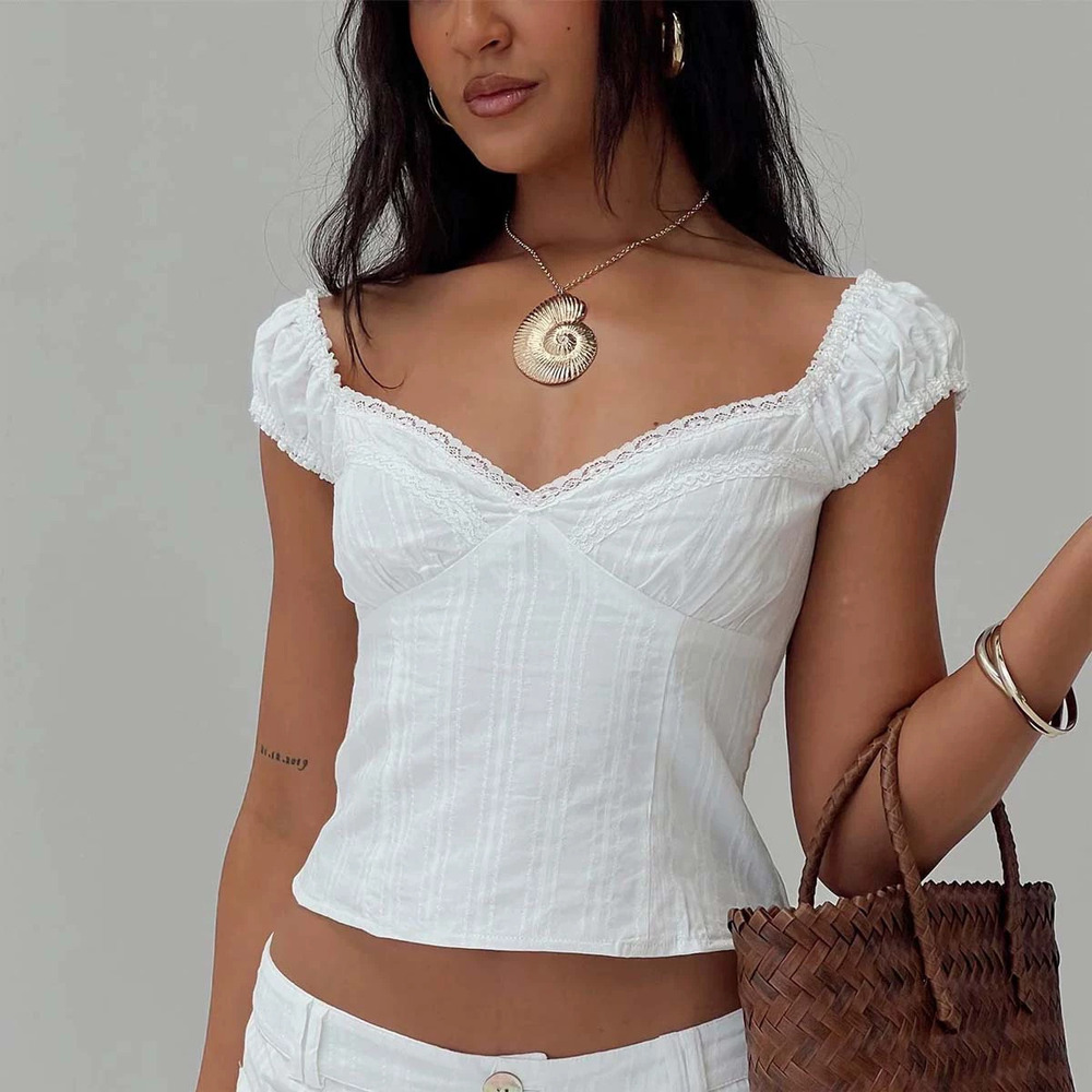 Forever 21 Lace Trim Fitted Short Sleeve T-Shirt